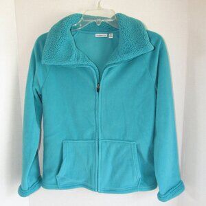 Croft & Barrow Turquoise Blue Full Zip Kangaroo Pocket Fleece Jacket Size PS